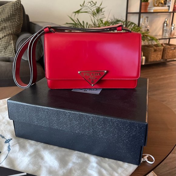 Prada Triangle Logo Spazzolato Leather Shoulder Bag - Picture 5 of 9